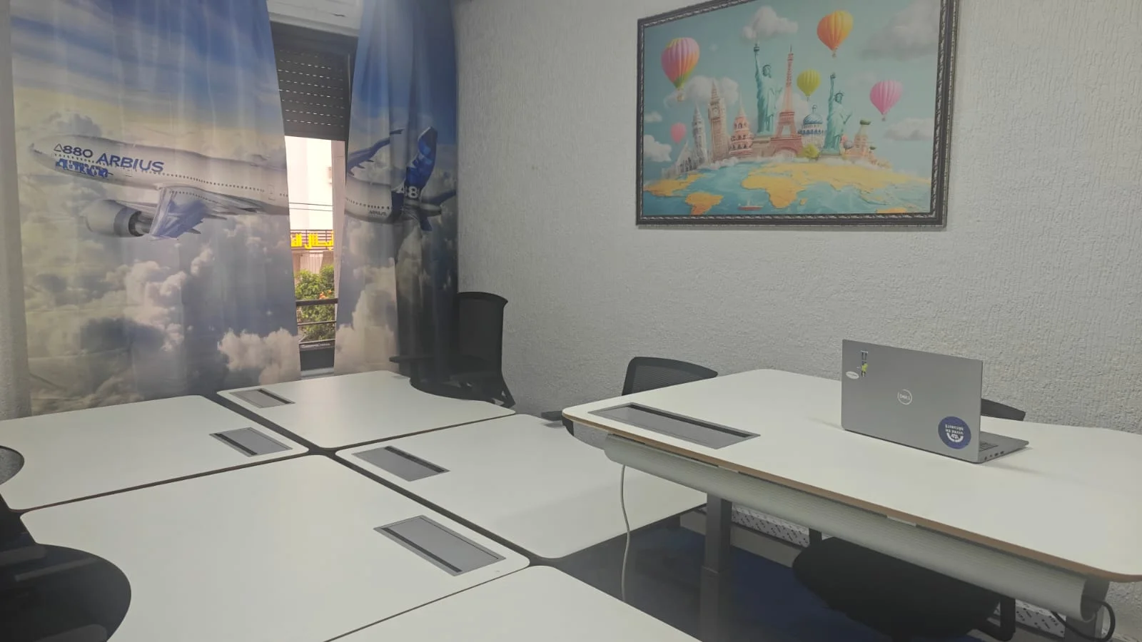 Close view of the actual adjustable coworking desks